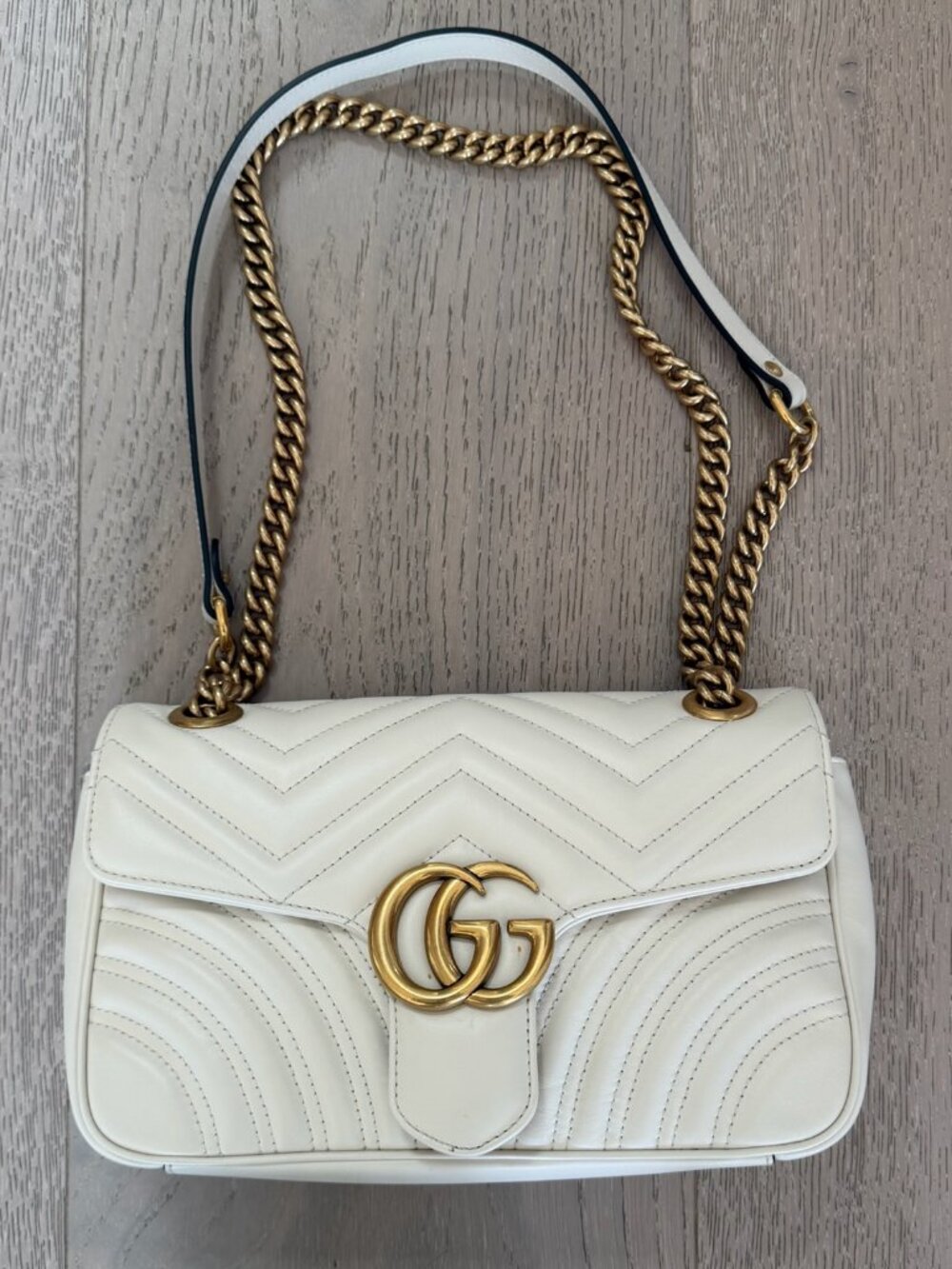 Gucci GG Marmont Small Matelassé Shoulder Bag Cream Leather